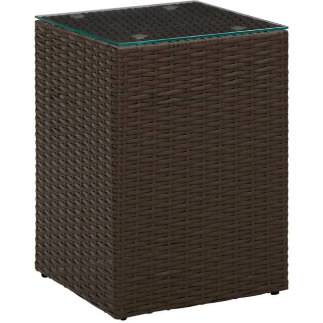 VIDAXL Side Table with Glass Top Brown 35x35x52cm Poly Rattan Vidaxl 8720286446577
