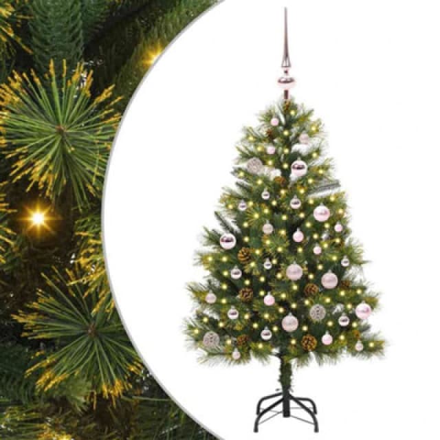 vidaXL Artificial Hinged Christmas Tree with Cones, Pink Balls Green 150 cm, Green 3395082