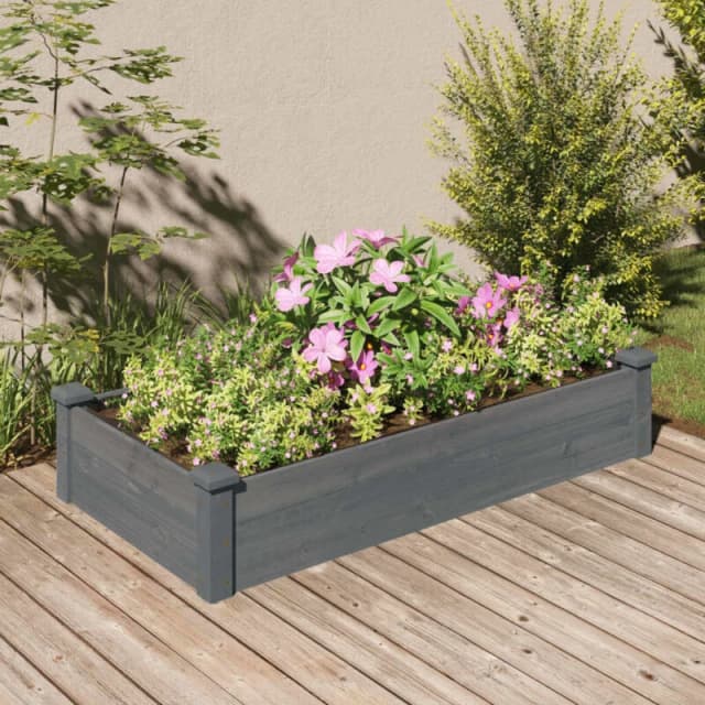 vidaXL Garden Raised Bed w/ Liner Grey 120x60x25cm Solid Wood Fir, Grey 364291