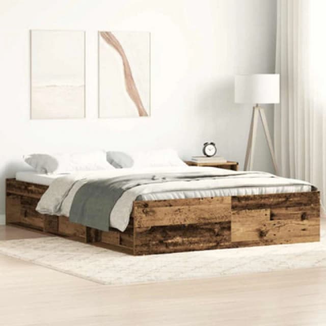 Vidaxl Bed Frame Without Mattress Old Wood 140X190Cm Engineered Wood