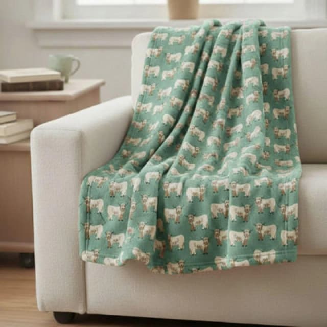 Homespace Direct Ltd Homespace Direct Highland Cow Blanket/throw For Sofa Chair Bed Green 120X150Cm