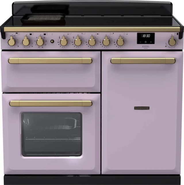 Rangemaster Estel Deluxe ESDL100EIPHTH/AB1 100cm Electric Range Cooker with Induction Hob - Heather / Antique Brass - A/A Rated