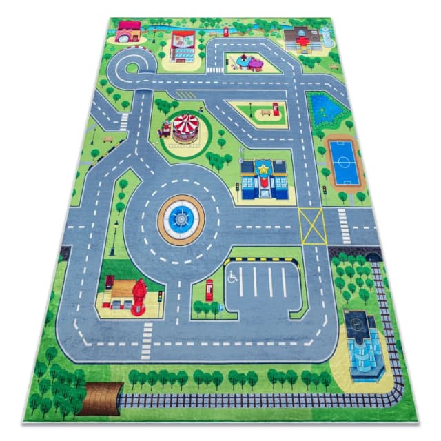 RugsX Bambino 9028 Washing Carpet City, Streets For Children Anti Slip - Green / Grey 120X170 Cm