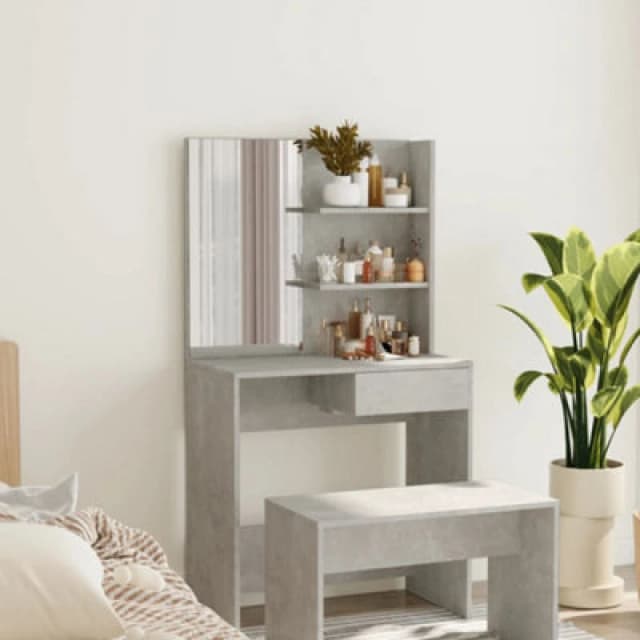 Vidaxl Dressing Table With Mirror Concrete Grey 74.5X40X141 Cm, Grey 802808