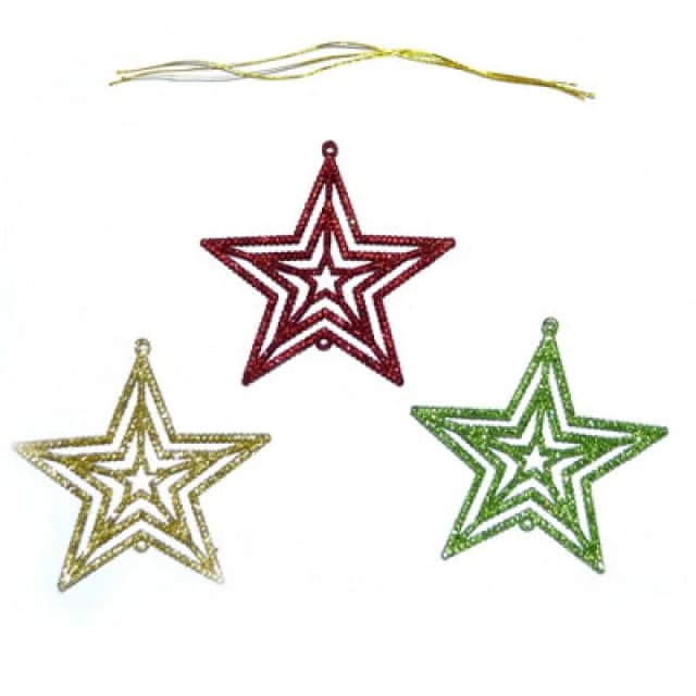 Shatchi 3Pcs Glitter Stars Christmas Tree Xmas Party Hanging Ornament Decor,1PK Multi