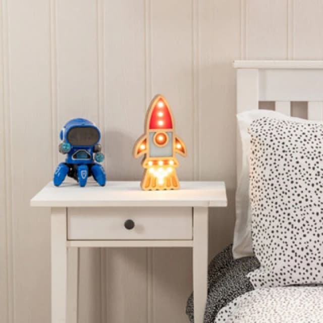 ValueLights Kids Battery Powered Wooden Rocket Wall or Table Lamp Multi