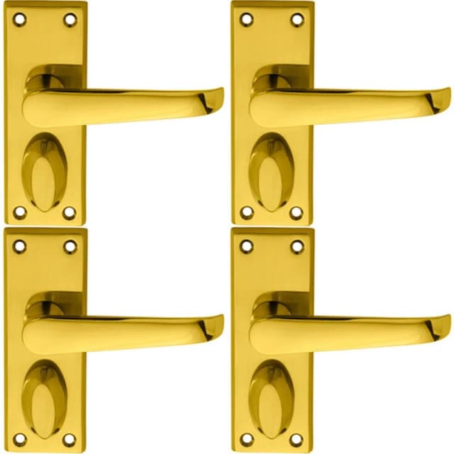 Loops 4x PAIR Straight Handle on Short Privacy Backplate 118 x 42mm Polished Brass Metallics