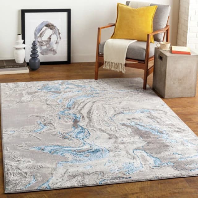 Livabliss Abstract Modern Marble Dark Blue Dahlia Area Rug 120 X 170 Cm - Easy Care, Non Shedding, Ideal For Living Room & Bedroom