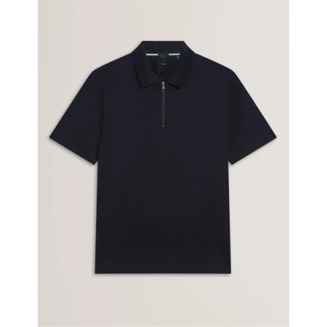 Ted Baker Mens Textured Zip Short Sleeve Polo Shirt Navy male S (2)