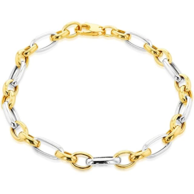 Be You 9ct Gold Oval Figaro Bracelet Yellow And Whit female 8in