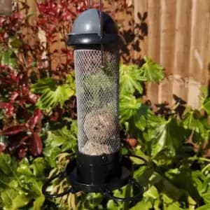 Tom Chambers - Roll Top Garden Wild Bird Hanging Grey and Black Plastic Sunflower Heart Seed Feeder
