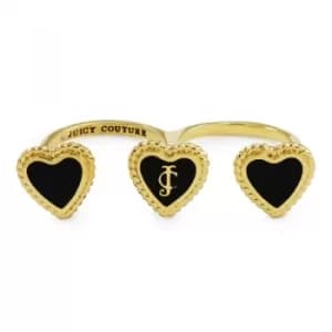 Ladies Juicy Couture PVD Gold plated Size L.5 Enamel Hearts Double Finger Ring