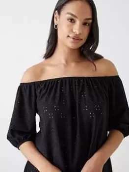 Dorothy Perkins Broderie Bardot Top - Black Size M Women