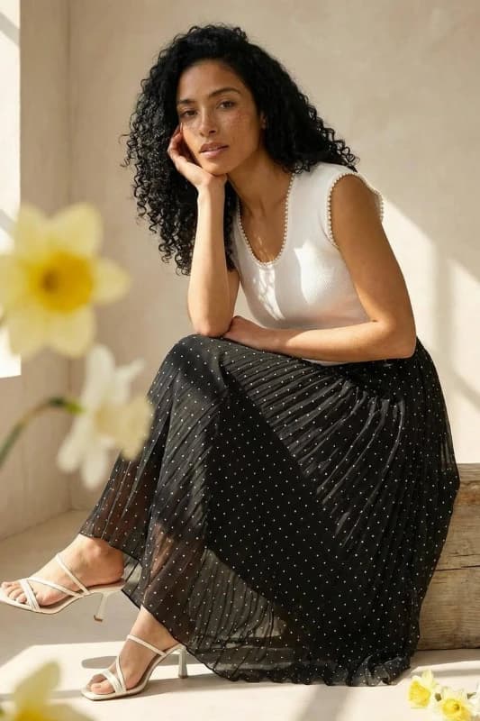 Roman Womens Polka Dot Maxi Skirt in Black Size: 12 Black Female 12