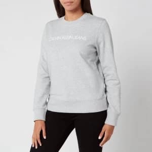 Calvin Klein Jeans Womens Institutional Core Logo Crew Neck Sweatshirt - Light Grey Heather - L