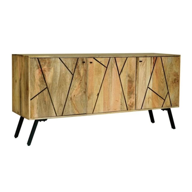 Jaipur Furniture Ltd Amar 3 Door Sideboard - Iron Base - Mango Wood/Iron - L45 x W162 x H76cm - Light Finish - Assembly Required in Brown Brown Unise