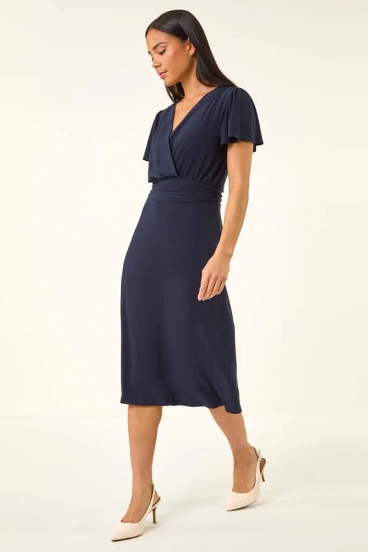 Roman Womens Petite Crossover Stretch Dress in Navy Size: 16 Navy Female 16