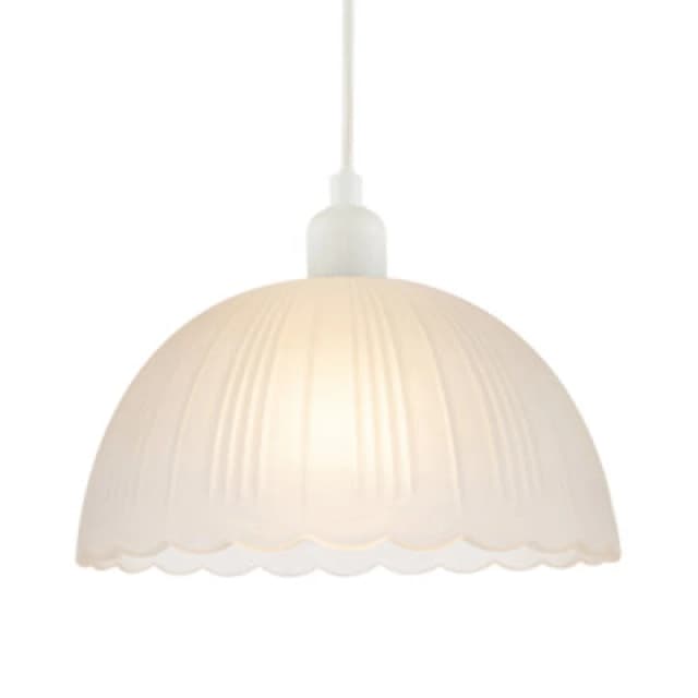 Happy Homewares Classic Frosted White Pendant Shade With Fluted Edge And Etched Lines