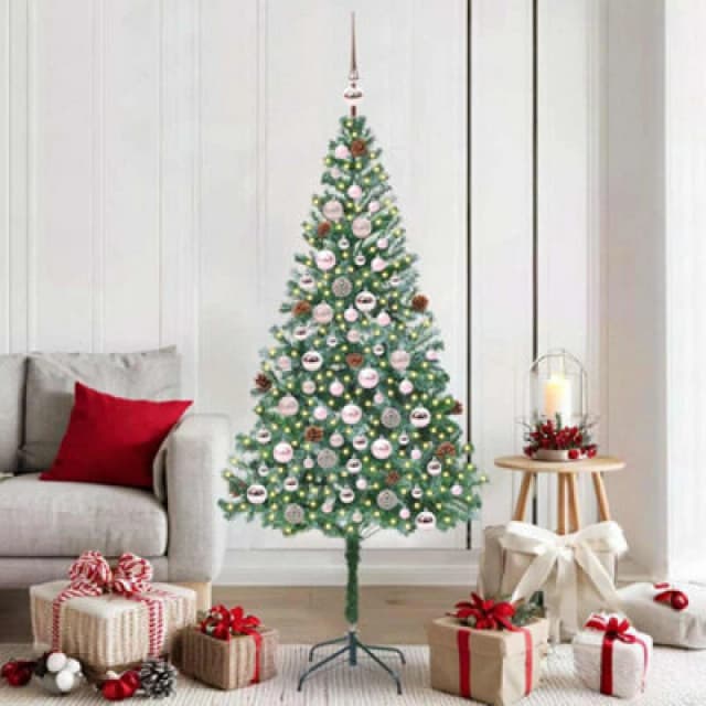 vidaXL Artificial Christmas Tree with Stand, Pink Balls Green 180cm PVC and Steel, Green 3396716