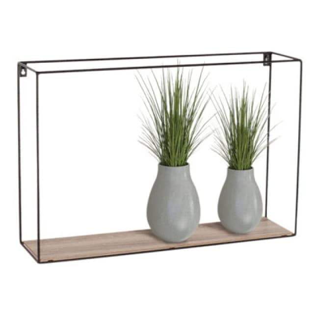 Core Products Loft Rectangular Display Wall Shelf - Black Metal And Wood Effect