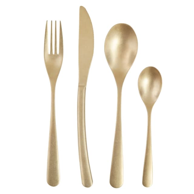 Premier Housewares 16Pc Cutlery Set, Elegant Matte Gold Cutlery Set, Modern Stainless Steel Cutlery Set with Curved Handles Gold