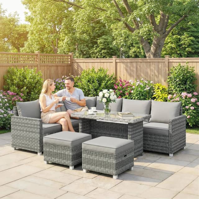 OUTSUNNY 6 Piece Rattan Garden Furniture Set with Cushions, Grey Grey Unisex
