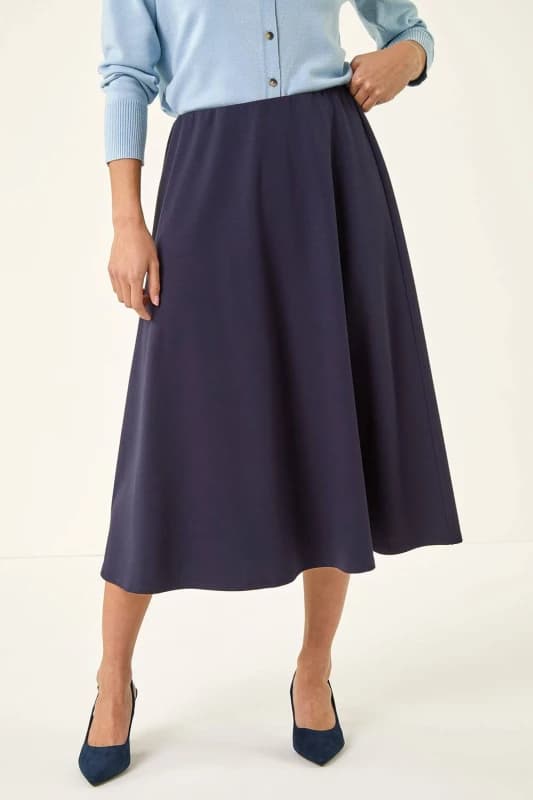 Roman Womens Petite Ponte Stretch Midi Skirt in Navy Size: 10 Navy Female 10