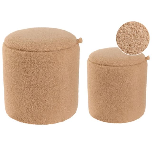 Beliani Set Of 2 Storage Pouffes Berea Boucle Light Brown