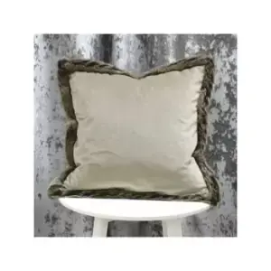 Riva Paoletti Kiruna Faux Fur Edged Cushion Cover, Taupe, 45 x 45 Cm