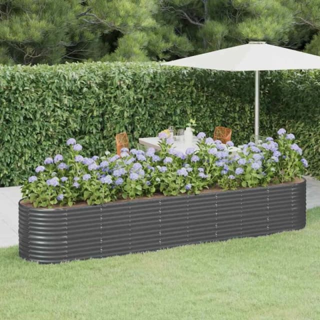 vidaXL Garden Raised Bed Powder-coated Steel 368x80x68cm Anthracite, Grey 318966