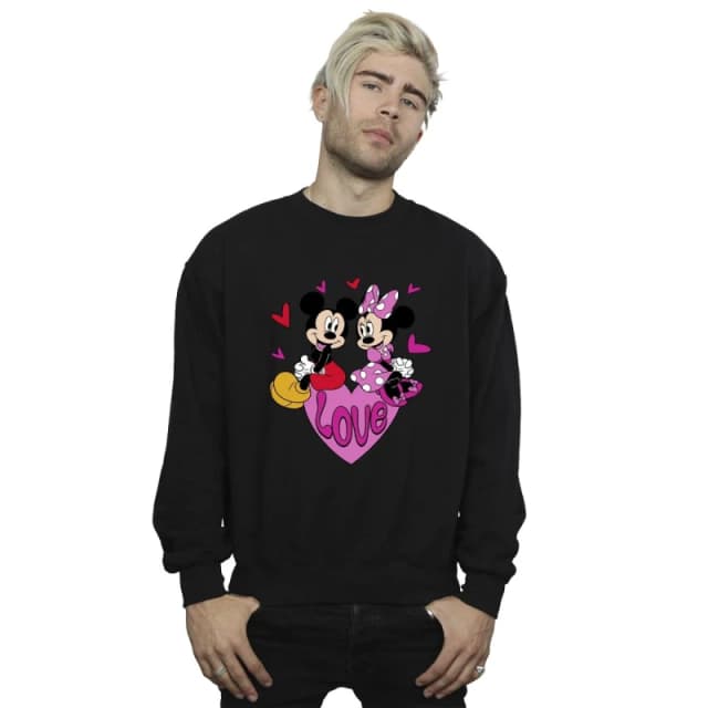 Disney Men Love Mickey & Minnie Mouse Hearts Sweatshirt in Black Size: Small Black S Male 5063376317696