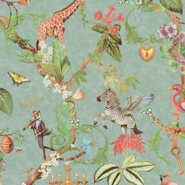 Holden Decor Safari Symphony Soft Teal Wallpaper, Blue 14262