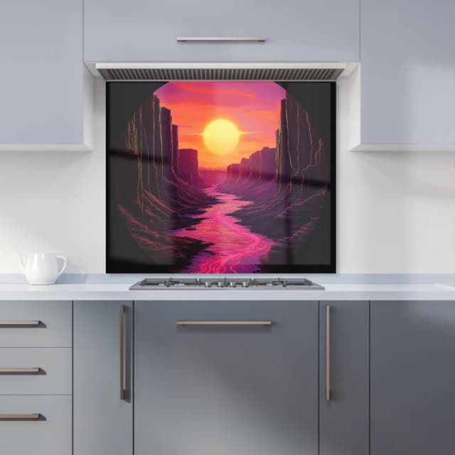 Warren Reed - Designer Synthwave Canyon Sunset Kitchen Splashback in Black Size: 600mm x 750mm Black Unisex 600mm x 750mm