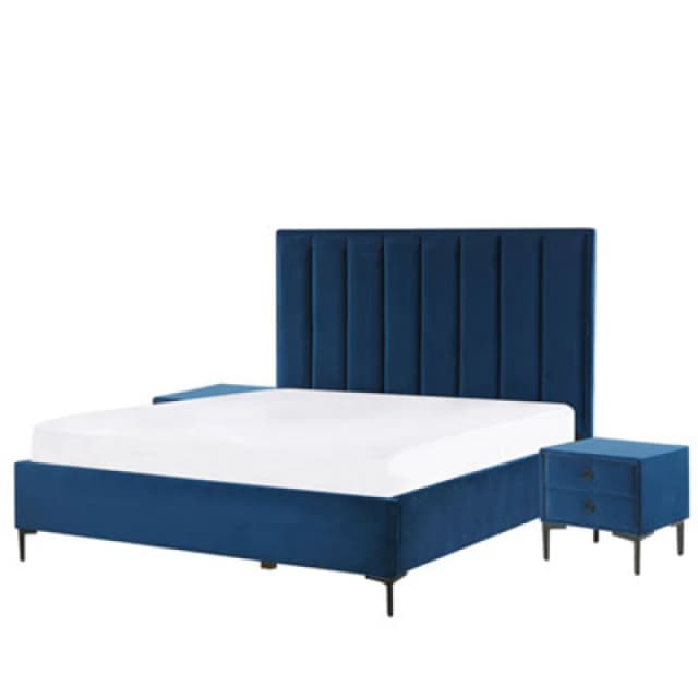 Beliani Bedroom Set Velvet Sezanne 140 X 200 Cm (Eu Double) Navy Blue