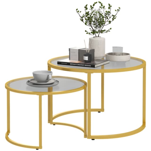 HOMCOM HOMCOM Modern Coffee Table Set of 2, Nesting Tables with Glass Top, Gold Size: 2 Pack Gold 2 Pack Unisex 5063603037212