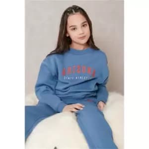 I Saw It First Dusty Blue Girls Arizona Embroidered Heavyweight Fleeceback Sweatshirt - Blue