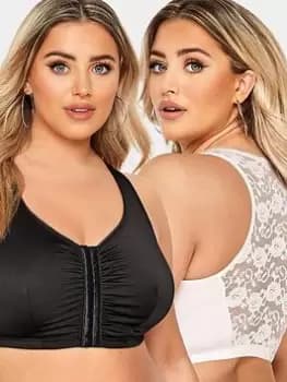 Yours 2Pk Front Fastening Lace Back Bras, Multi, Size 18, Women