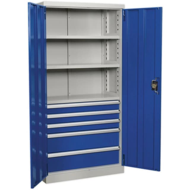 Loops 1800mm Double Door Industrial Cabinet - 5 Drawers & 3 Shelves - 3 Point Lock Multi