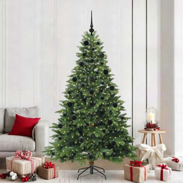 vidaXL Artificial Christmas Tree with 300 LEDs, Black Balls Green 210cm PE and PVC, Green 3397563
