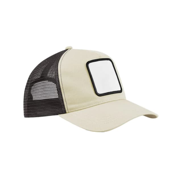 Beechfield Beechfield Men Applique 5 Panel Trucker Cap in Medium Beige Medium Beige One Size Male 5063703676472