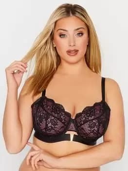 Yours Lace V Wire Underwired Bra - Black, Size 38Dd, Women
