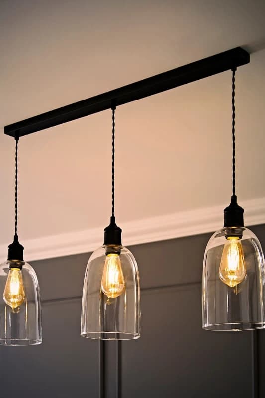 ValueLights ValueLights Kira Glass Cloche Dome 3 Drop Bar Diner Ceiling Pendant Light with LED Bulbs in Black One Size Unisex 5059406063794