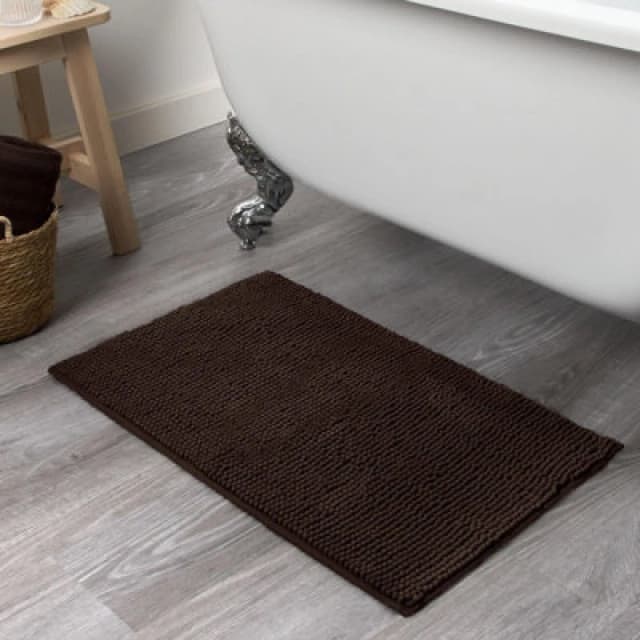 OHS OHS Chenille Bath Mat Noodle Absorbent Non-Slip Soft Shower in Chocolate Chocolate One Size Unisex 5027434210398