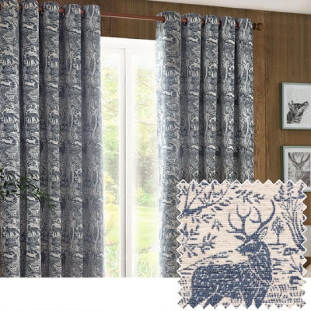 Winter Woods Animal Chenille Eyelet Curtains Midnight, Midnight / 117 x 183cm