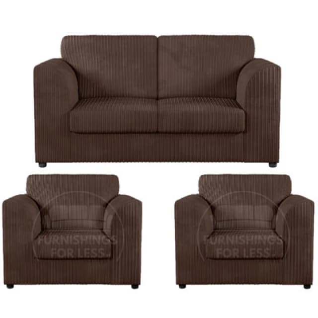 Furnishings For Less UK Luxor Jumbo Cord 2 + 1 + 1 Fabric 3 Piece Sofa Suite - Fullback Chocolate