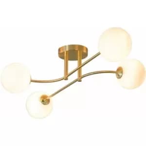 Loops - Semi Flush Ceiling Light Satin Brass Plate & Opal Glass 4 x 3W LED G9