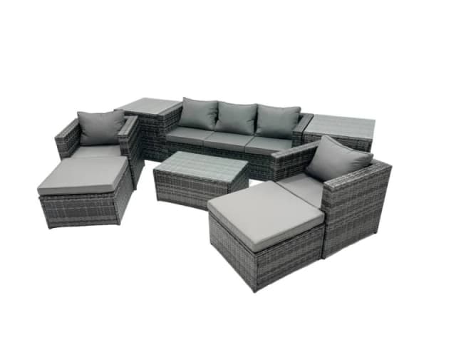 Fimous Outdoor Coffee Table Sofa Set with 2 Side Tables 2 Big Stools in Dark Grey Dark Grey Unisex
