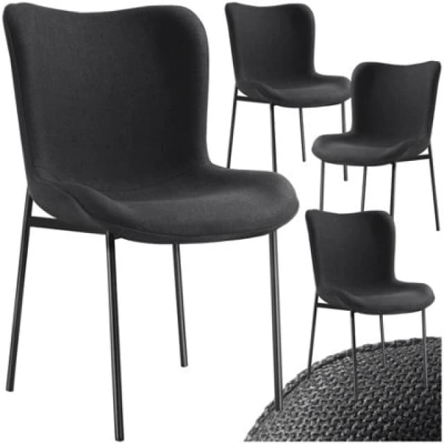 Tectake Set Of 4 Dining Chair Tessa - Ergonomic High Backrest, Slim Steel Legs, Soft Fabric - Woven Fabric Black/black