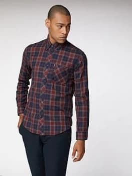 Ben Sherman Long Sleeve Grindle Tartan Shirt - Rust, Rust, Size L, Men