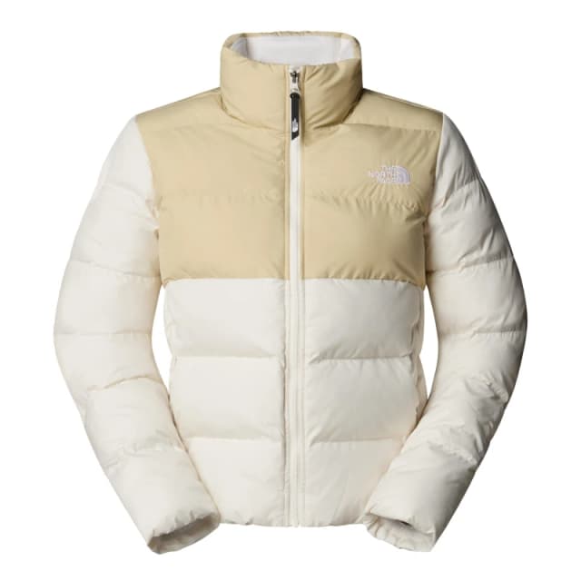 The North Face Womens Saikuru Water and Wind Resistant Oversized Fit Short Puffer Jacket Gravel/Wht Dune female 8 (XS)